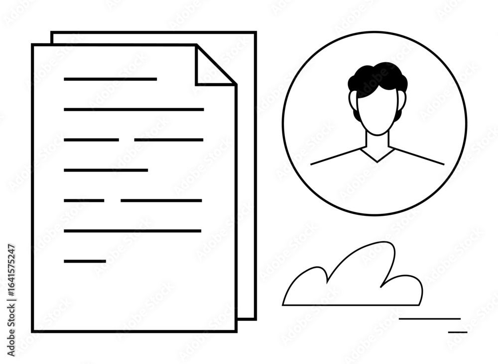 Poster stylized resume with text lines next to a circular profile icon and cloud element. ideal for cv desi