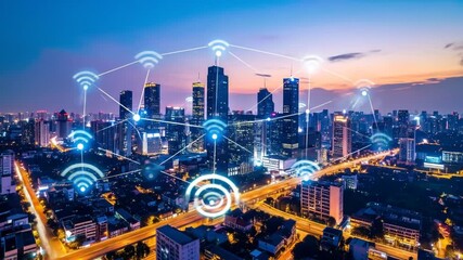 Smart city wifi network at night - Powered by Adobe