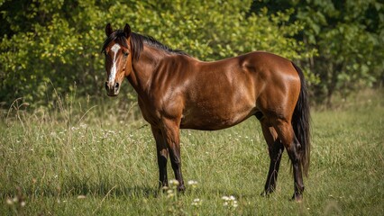 Fototapeta premium Alert chestnut horse of Latvian breed