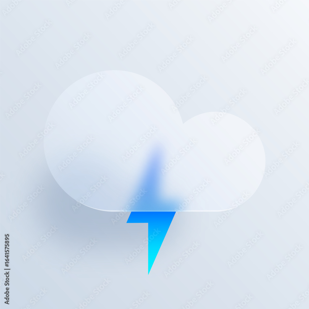 Poster cloud and lightning forecast icon with glassmorphism effect. 3d glassmorphism meteorology elements s
