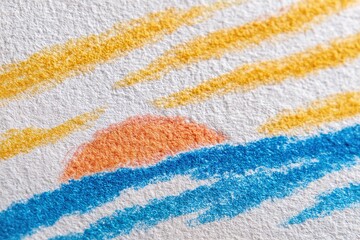Colorful sunset over ocean waves captured in pastel artwork showcasing vibrant hues and texture