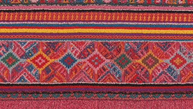 Handcrafted textile art with vivid thread embroidery and delicate satin stitch lines