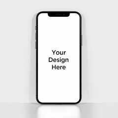 Smartphone mockup with black edges on white background, white screen