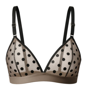Sheer mesh bralette with polka dot pattern and elastic underband