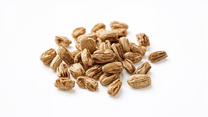 Obraz premium Close-Up of Astragalus propinquus Slices for Herbal Use with White Backdrop (Manual Focus)