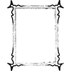 Ornate vintage rectangular frame with a grunge, hand-drawn texture. Black and white decorative border illustration on white background.
