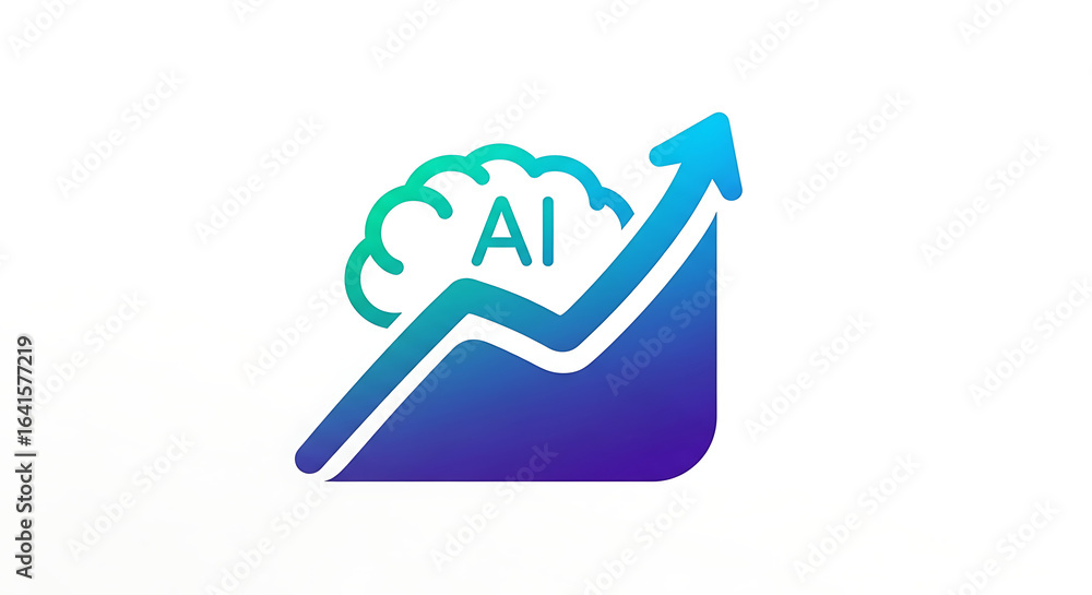 Aufkleber a gradient arrow pointing upwards with a cloud and the letters ai on a white background