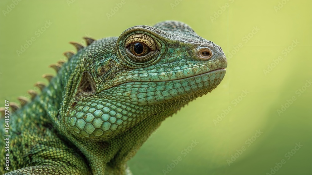Poster macro shot highlighting the fine scales of a lizard with an out-of-focus background