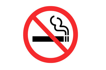 No smoking sign vector illustration. Smoking prohibited symbol. Red circle with diagonal line over cigarette and smoke. Simple health and safety warning icon. Anti-smoking public health notice.