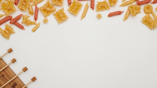 Selection of pasta types showcased on a white setting