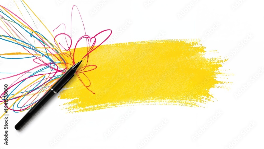 Poster image with clipping path. pen making doodles on a white field. text placement possible on tinted are