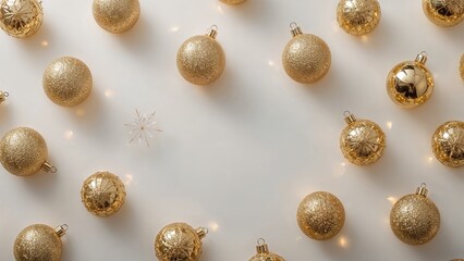 Golden Christmas ornaments against a white backdrop