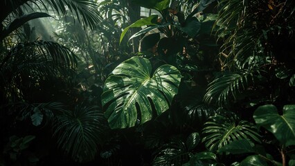 Near a lush, vibrant leaf of a tropical plant inside a glasshouse