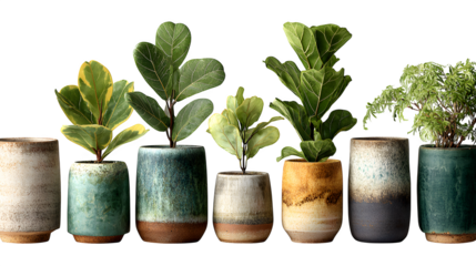 Stunning collection of diverse houseplants in artisanal ceramic planters, bringing natural beauty and modern elegance to any home or office space.