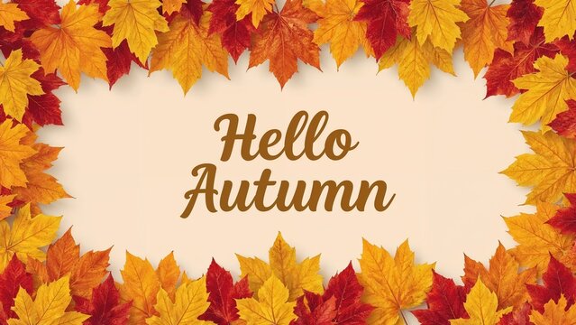 Autumn welcome message encircled by colorful leaves on a soft background for promotional materials