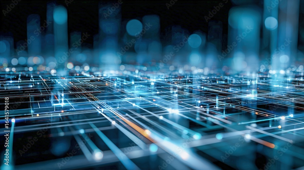 Poster abstract digital network connection: futuristic technology background with glowing blue light and da