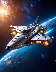 Obraz premium Futuristic spacecraft in orbit (1)