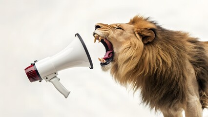 lion roaring on a megaphone advertisement concept
