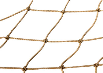 Torn Football or tennis net. Rope mesh on a white background close-up