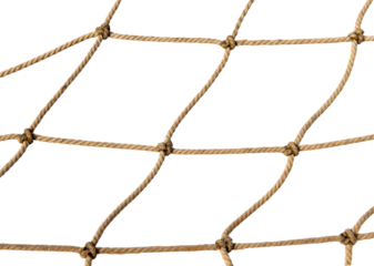 Torn Football or tennis net. Rope mesh on a white background close-up