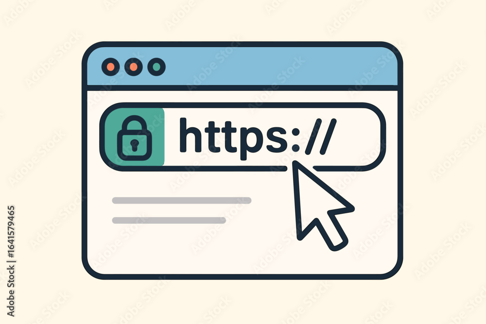 Aufkleber secure web browsing https connection encryption concept, browser window with green padlock ssl symbo