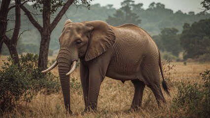 Fototapeta premium Woman elephant in the wild environment