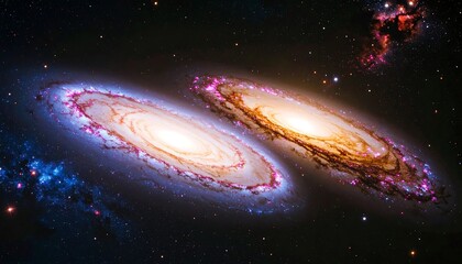 Two spiral galaxies colliding in space