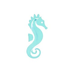 Obraz premium minimal seahorse logo spiral tail in teal isolated on white