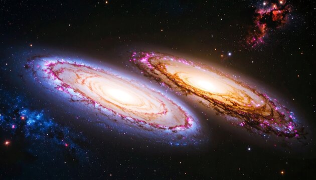 Two spiral galaxies colliding in space