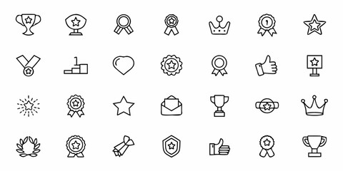 An inspiring collection of minimalist line art icons showcasing symbols of achievement and appreciation. Perfect for employee recognition programs, loyalty apps, and motivational branding