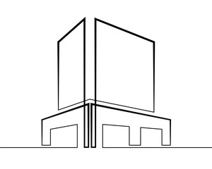 Continuous one line drawing building logo. Linear design. House symbol.One continuous line isolated...