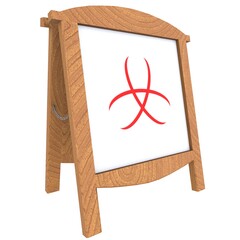 Wooden easel sign with abstract symbol isolated on transparent