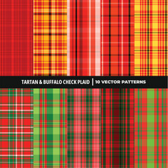 Red Green Black Christmas Tartan Buffalo Check Plaid Vector Patterns Rustic Lumberjack Flannel Textures