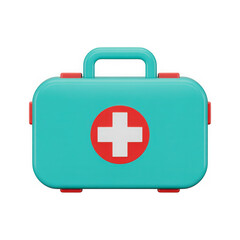 Obraz premium 3d Turquoise first aid kit with red accents isolated on transparent background