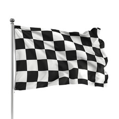 Black and white checkered racing flag waving on a flagpole isolated on transparent background