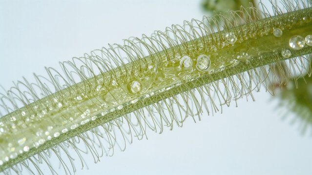Detailed 20x cross-section of Pelargonium stem highlighting glandular and tector hairs