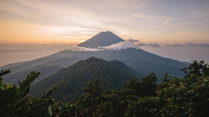 Sunset scenery over a majestic peak