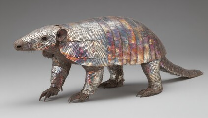 Fototapeta premium Armored armadillo sculpture. Metal plates create textured, protective shell. Animal form