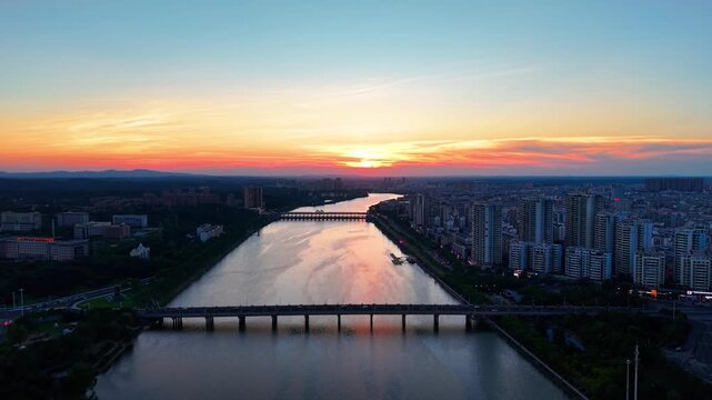 Aerial view of Suizhou's urban scenery, Hubei Province.the birthplace of Yan Emperor Shennong, the ancestor of humanities	