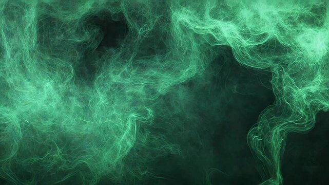 Green smoke creating abstract shapes on black background