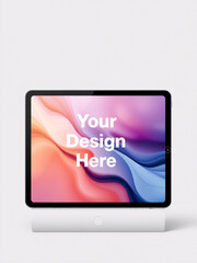 3D tablet mockup with white bezel and an abstract color screen, isolated on gray