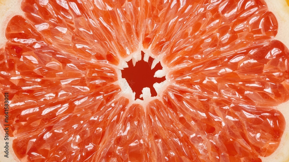 Poster detailed top perspective of a grapefruit piece emphasizing texture and shape
