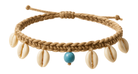 Braided hemp anklet with small shell details for beachside flair