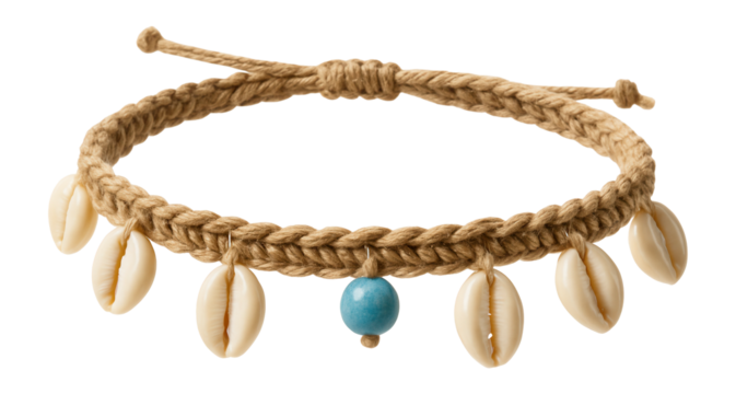 Braided hemp anklet with small shell details for beachside flair