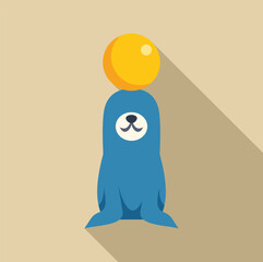 Obraz premium Blue circus seal balancing yellow ball on its head, performing a trick