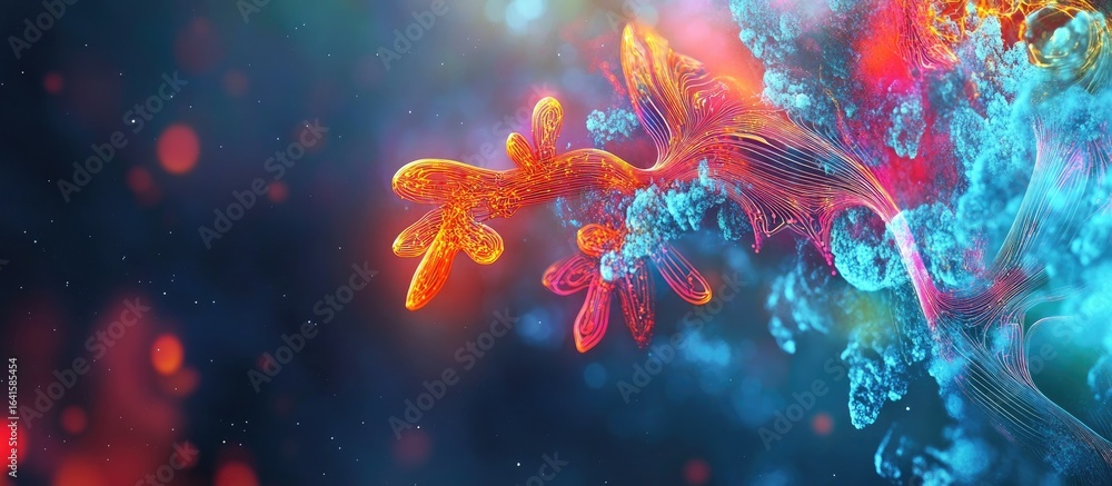 Poster luminous organic circuitry branching through a celestial particle cloud