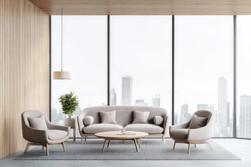 Obraz premium Modern minimalist living room with city view (2)