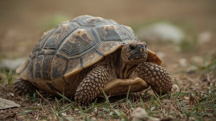 Fototapeta premium Ancient reptiles with star patterns are extremely rare and can live for hundreds of years. These tortoises do not inhabit aquatic environments. FOCUS BLUR