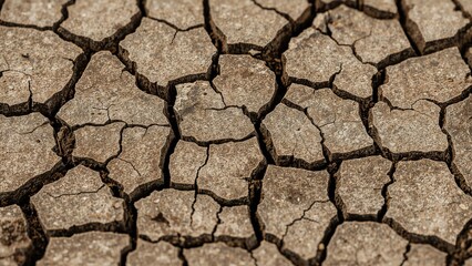 Naklejka premium Artistic backdrop showcasing cracked, arid dirt surface