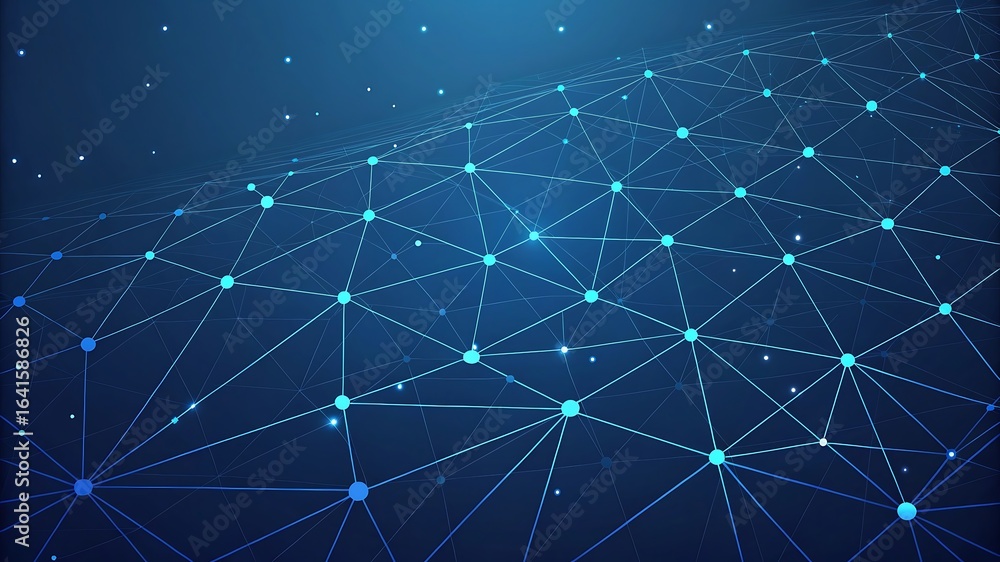 Poster interconnected blue network nodes and lines abstract